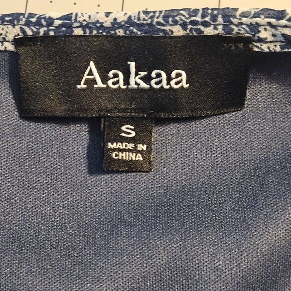 Aakaa Boho Maxi Dress Blue White Geo Print Short Sleeve Lightweight Small Resort - Picture 3 of 13